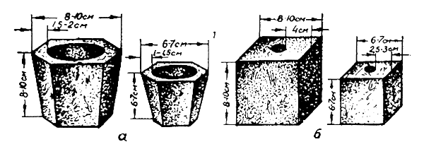 Рис. 1. а) Торфоперегнойные горшочки, б) питательные кубики для выращивания рассады